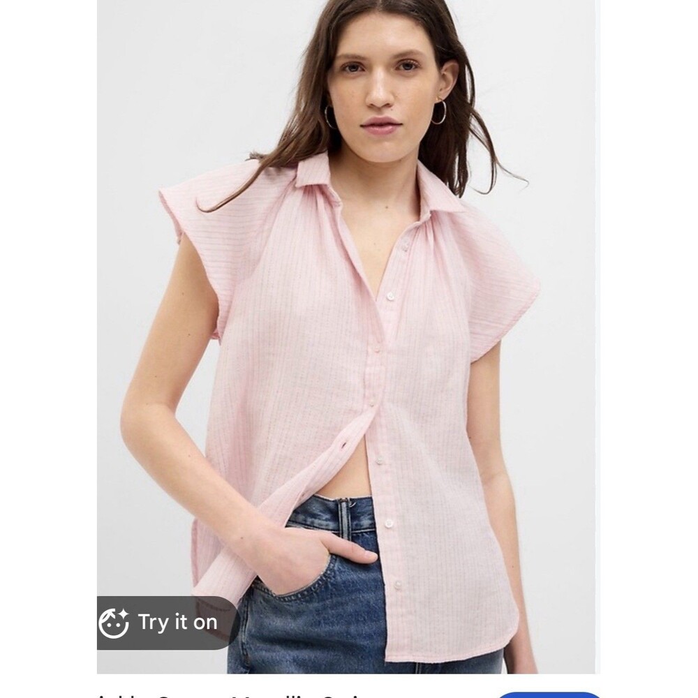 Gap Crinkle Gauze Metallic Stripe Dolman Shirt Large Soft Girl Vacation Summer